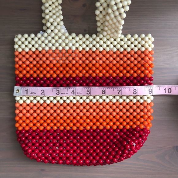 Urban Outfitters Retro Orange Red Cream Beaded Handbag NWT - Picture 9 of 11